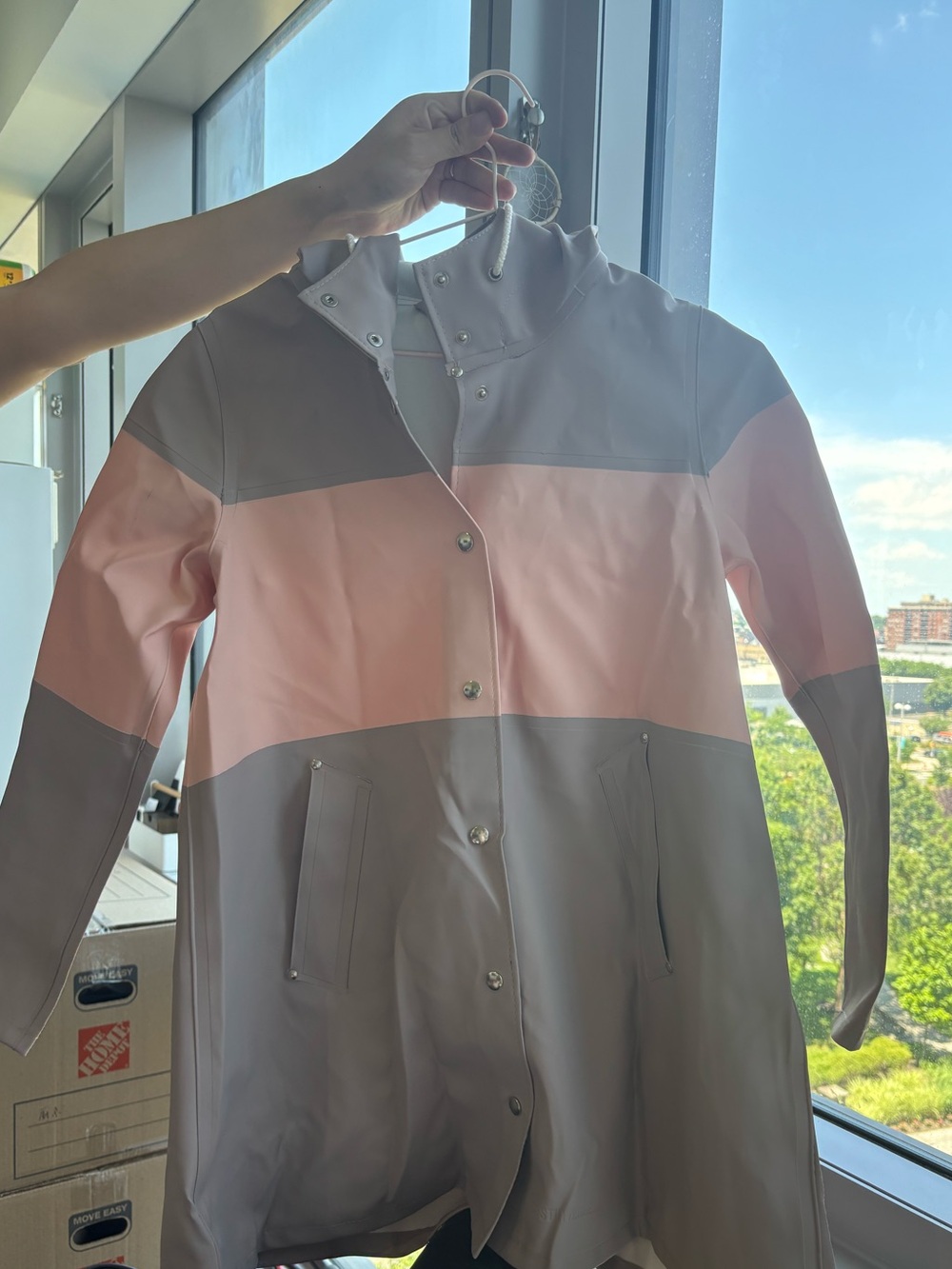 Stutterheim Colorblock Hooded Trench Coat in Pink & Lavender